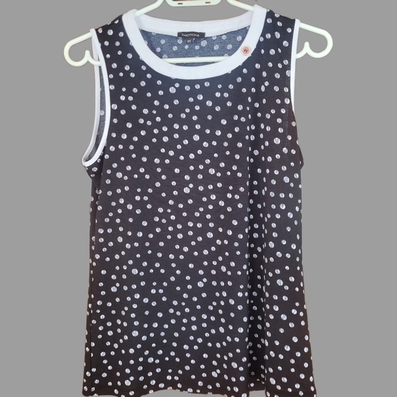 Emotions Sleeveless Black and White Polka Dot Tank Top S - Picture 1 of 4